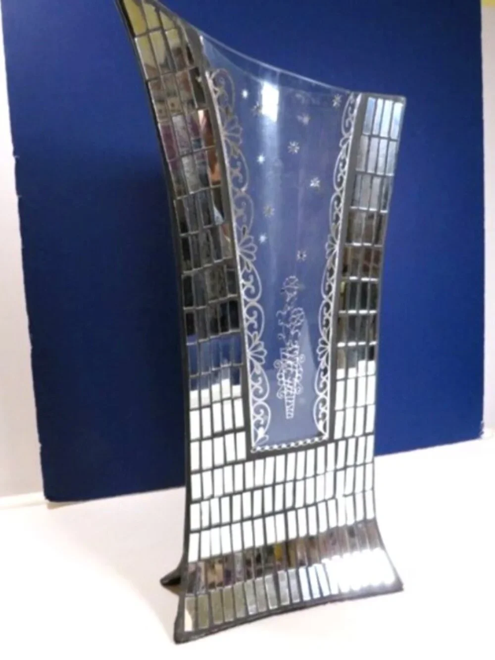 Modern Mosaic Mirrored A-Frame Vase Sculptural Art Statement Piece 16